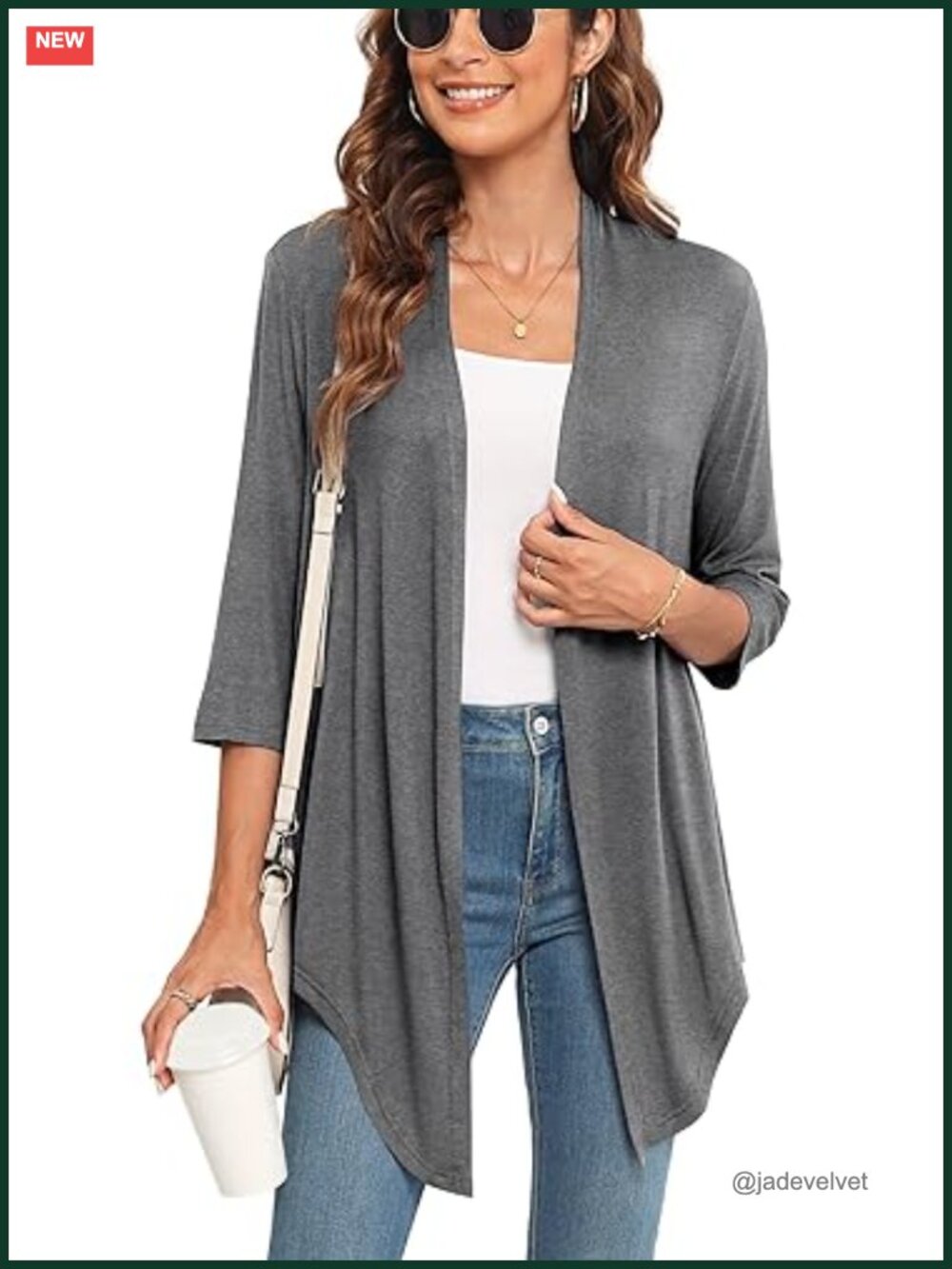 Women's Lightweight Open Front Tie Cardigan 3/4 Sleeve Rayon Spandex